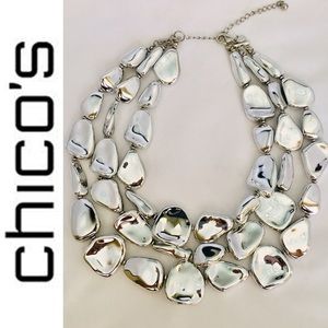 Chico's Chunky Silver Nuggets Statement Necklace